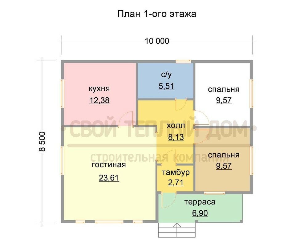 Одноэтажный дом с высоким потолком