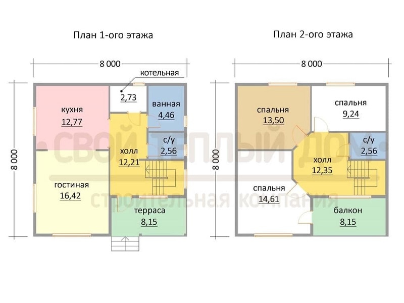 Двухэтажный каркасный дом: 128 кв.м., 3 спальни, кухня-гостиная, котельная и 2 санузла