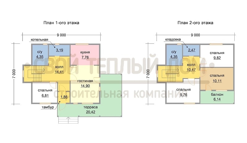 Внутренняя планировка этажей дома по проекту КД-46